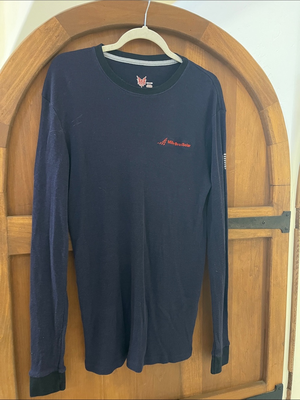 Navy Long Sleeve Tee with Red Logo